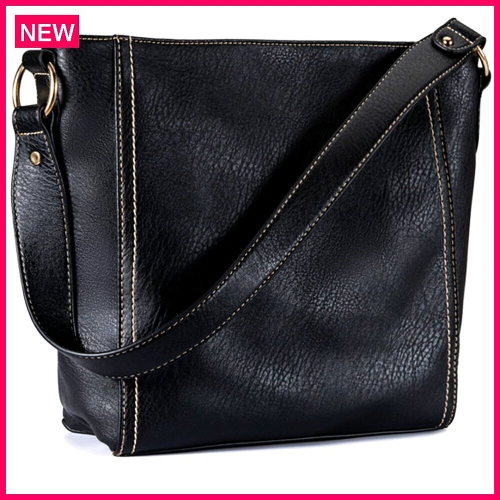 Medium Vegan Leather Hobo Shoulder Bag, 13x11x4.7 Inches, Durable Zipper,
